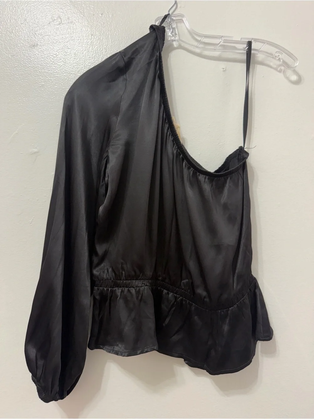 NWOT Nation LTD Black One-Shoulder Satin Peplum Top